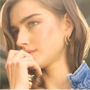 NEW Rendor Victoria Double Hoop Twist Earrings Gold Plated MSRP $95